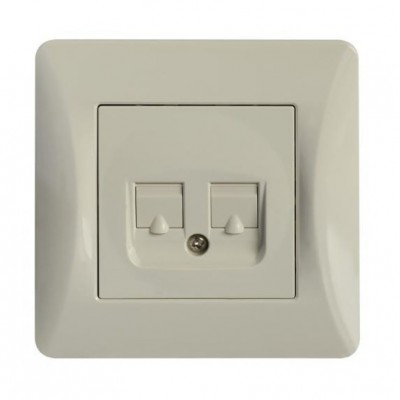 Πρίζα Τηλεφώνου RJ11 Διπλή Μπεζ Lineme H-Series 50-00119-30